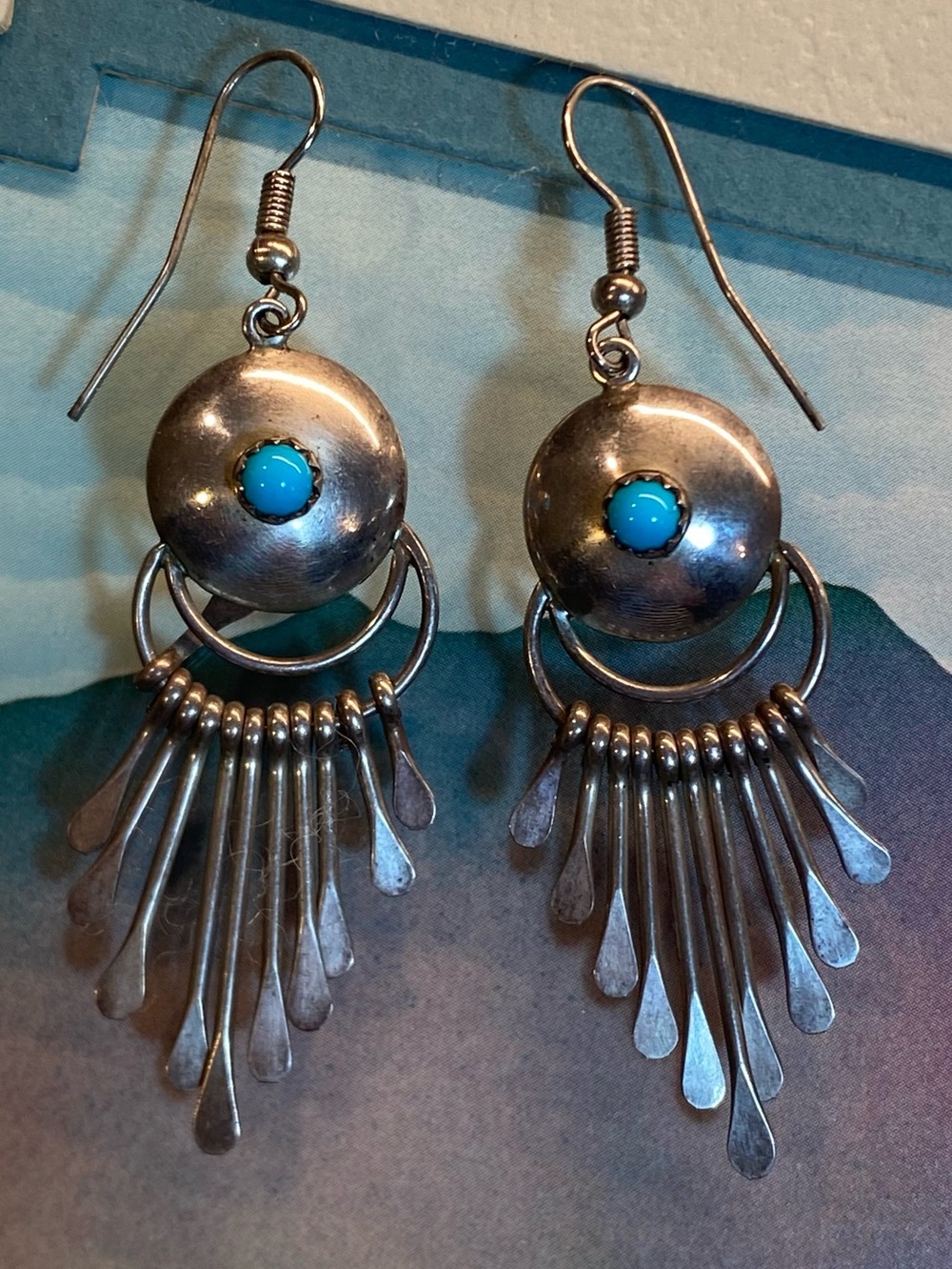 Artist Signed Paula Armstrong Navajo Sterling Turquoise Dangle Earrings